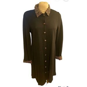 Nina Leonard 90’s Black & Animal Sweater Coat Dress Goth Wednesday Size L Vintag